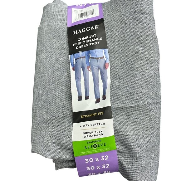 NEW Haggar Men's 30x32 Comfort Performance Dress Pant Straight Fit 4-Way Grey - Picture 5 of 9